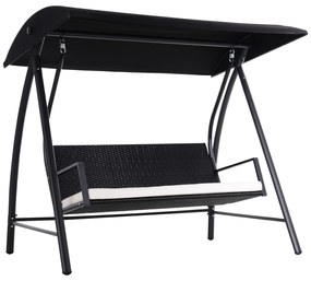 Outsunny Huśtawka Ogrodowa 3-os z Dachem Technorattan Metal Czarna | Aosom PL