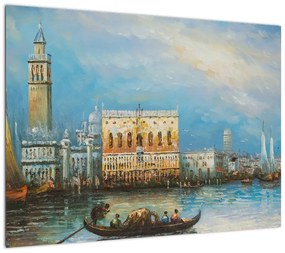 Obraz na szkle - Gondola przejeżdżająca przez Wenecję, obraz olejny (70x50 cm)