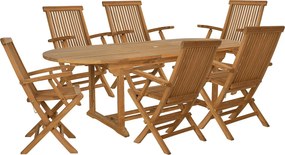 Zestaw mebli ogrodowych z drewna tekowego : rozkładany stół  dł. 180/240 cm i 6 składanych foteli - Jasny naturalny - BYBLOS II od MYLIA