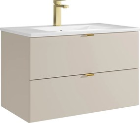 Podwieszana szafka łazienkowa z umywalką nablatową i kranem - Beżowa - 80 cm - LAVENA