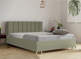 Łóżko tapicerowane MALIBU, wezgłowie, obicie MONOLITH, pojemnik na pościel, podnośnik gazowy, wysokość spania 39 cm, 120x200 cm, Limonkowy