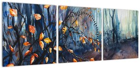 Obraz - Promienie jesiennego słońca (z zegarem) (90x30 cm)