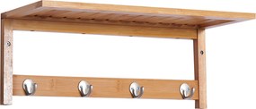 HOMCOM Wieszak ścienny z haczykami, montaż ścienny oszczędzający miejsce, nośność 5 kg, 50 x 16 x 17,5 cm drewno naturalne