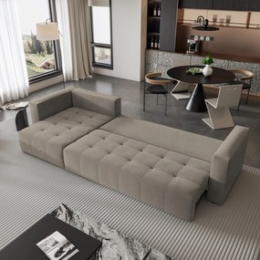 Masseno Narożnik OLVERA z funkcją spania i pojemnikiem na pościel Narozniki L, Rozkładana sofa - Beżowy, PAROS 02