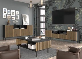 Szafka lamelowa rtv czarny z szufladami + dąb artisan C3-A80