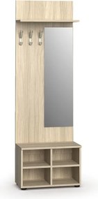 Garderoba z szafką na buty i lustrem PRIMO WOOD, 3 haczyki, półka, tekstura drewna pionowa, dąb naturalny