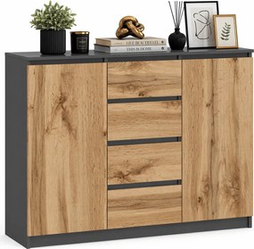 Duża Komoda Z Szufladami Antracyt + Dąb Wotan D3-T41