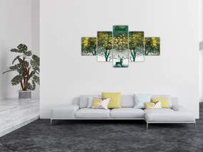 Obraz - Jelenie w zielonym lesie (125x70 cm)