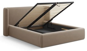 Jasnobrązowe tapicerowane łóżko dwuosobowe ze schowkiem ze stelażem 160x200 cm Jason – Windsor &amp; Co Sofas