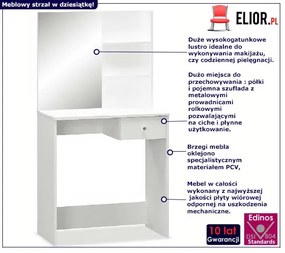 Biała wąska toaletka z szufladą i lustrem Losera 6X