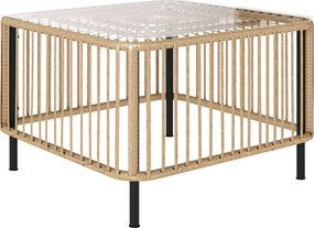 Outsunny Stół ogrodowy Polyrattan, 65 x 65 x 43 cm, odporny na warunki atmosferyczne kwadratowy z blatem ze szkła kolor naturalny