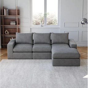 Modułowa Narożna Sofa 3-osobowa, z Kordem, z Reversybilną Leżanką, 3 Poduszkami i Poduszkami pod Głowę, Grafitowy