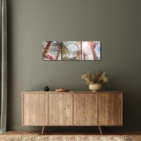 Obraz - palmy z basenem (z zegarem) (90x30 cm)
