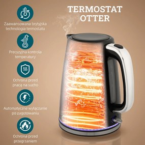 HOMCOM Zestaw czajnik i toster, 2200W, Otter-Thermostat, 2-szczelinowy toster, 7 poziomów przyrumienienia, szuflada na okruchy, czarny