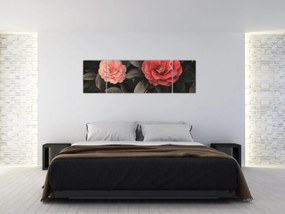 Obraz - Czerwone kwiaty na ciemnym tle (170x50 cm)