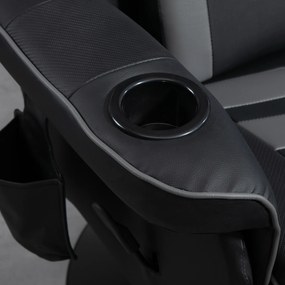 HOMCOM Fotel do gier z funkcją masażu, regulowane oparcie, podnóżek, do 120 kg, konstrukcja stalowa, Skóra Ekologiczna, Szary