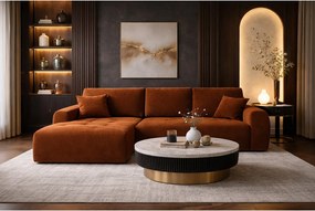 Narożnik w kształcie L z funkcją spania i pojemnikiem Ivo XL, tkanina welurowa Salvador, Ciemnobrązowy, Lewy