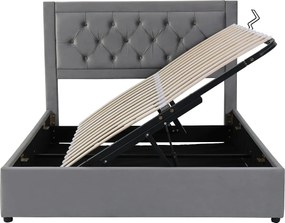 Łóżko z pojemnikiem 140x200cm z weluru - podnoszone z lewej i prawej strony - Szare