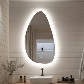 Lustro nieregularne z podświetleniem, 64×104 cm, Dual color, włącznik dotykowy, mata grzewcza