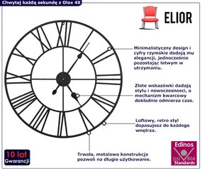 Loftowy czarny zegar ścienny 80 cm Sella