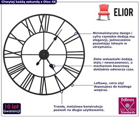 Loftowy czarny zegar ścienny 80 cm K4-L86
