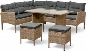 Duży zestaw mebli ogrodowych z narożnikiem Cuba 079 naturalny, poduszki szare