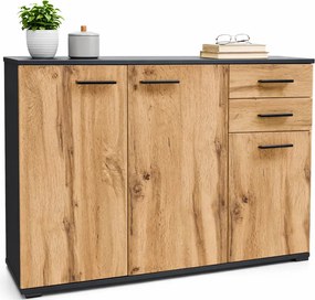 Komoda z szufladami i szafką do przechowywania grafit + dąb wotan R5-N90