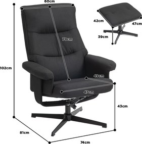 HOMCOM Fotel z podnóżkiem, obrotowy, funkcja bujania, imitacja aksamitu, do 150 kg, Czarny