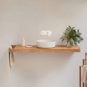 Zestaw Mebli Łazienkowych 130x45 Cm Wiszący Z Drewna Tekowego Neill Drewno Tekowe & Okrągły Ceramiczny Biały - Sklum