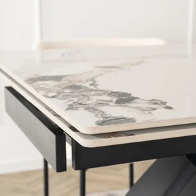 Stół Rozkładany Prostokątny LUIGI 160-240 cm Ceramiczny Biały Marmur/Czarny do Jadalni Loft