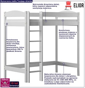Białe pojedyncze łóżko dla dziecka z antresolą i materacem - Igi 3X 200x90 cm