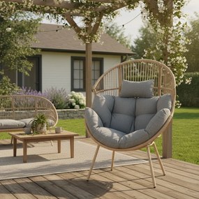 Fotel ogrodowy kokon Zafira technorattan, boho, szara poduszka