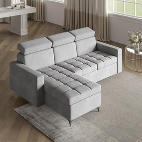 Masseno Narożnik KAME z funkcją spania i pojemnikiem na pościel Narozniki L, Rozkładana sofa - Jasnoszary, PAROS 05