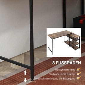 HOMCOM Biurko z regałem Rustykalny design Małe biurko komputerowe Płyta wiórowa Metal Brązowy | Aosom PL
