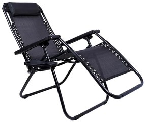 Leżak Ogrodowy, Czarny Plażowy Z Uchwytem Na Napoje G9-L38