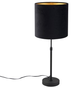 Lampa stołowa czarna z czarnym aksamitnym abażurem ze złotym wnętrzem 25 cm - Parte Nowoczesny Oswietlenie wewnetrzne