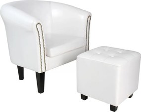 MIADOMODO Fotel Chesterfield z taboretem - biały