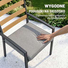 Outsunny 7-cz. komplet mebli ogrodowych, zestaw z 1 stołem i 6 krzesłami, poduszki, na taras, drewno naturalne | Aosom PL