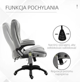 Vinsetto Fotel biurowy ergonomiczny z masażem i ogrzewaniem szary maksymalne obciążenie 120 kg | Aosom PL