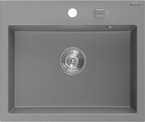 Mexen Oscar zlewozmywak granitowy 1-komorowy 580 x 490 mm, szary, syfon chrom - 6519581000-71