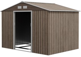 Outsunny Schowek Ogrodowy, 2 Drzwi Przesuwne, 4 Okna, Odporny na Warunki Atmosferyczne, Metalowa Konstrukcja, 2,7 x 1,9 x 1,9 m, Brązowy