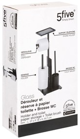 Stojak na papier toaletowy GAMME GLASS + rezerwa, szczotka WC i półeczka, 28,1 x 18 x 61,5 cm