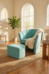 Miętowy fotel z wolnostojącym podnóżkiem do salonu S6-R32