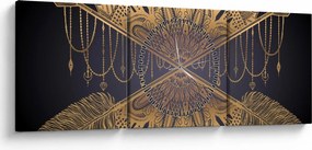 Obraz - Złota mandala ze strzałkami (z zegarem) (90x30 cm)