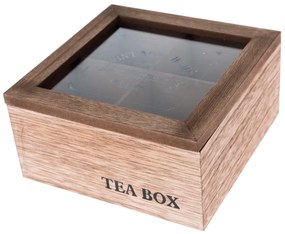 Drewniane pudełko na torebki z herbatą TEA, 16 x 16 x 8 cm