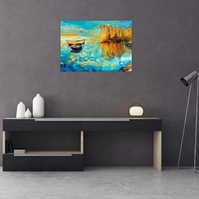 Obraz - Jezioro z łodziami (70x50 cm)