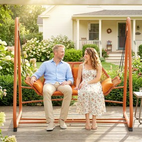 Outsunny Huśtawka ogrodowa, huśtawka z poduszkami, z ramą, do ogrodu, na balkon, 174 x 120 x 162 cm, metal, terakota | Aosom PL