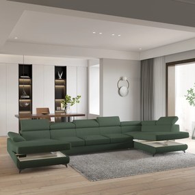 Masseno Narożnik MONTIVA z funkcją spania i pojemnikiem na pościel Narozniki U, Rozkładana sofa - Zielony, QUELLE 37