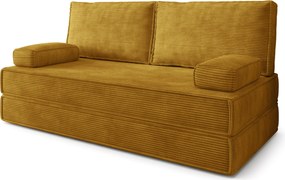 Masseno Sofa piankowa SILAR z funkcją spania, Kanapa z pianki do salonu, Bezmontażowa, Tkanina sztruksowa – Żółty POSO 01