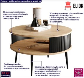 Okrągły loftowy stolik kawowy dąb artisan + czarny - Tubbi 3X